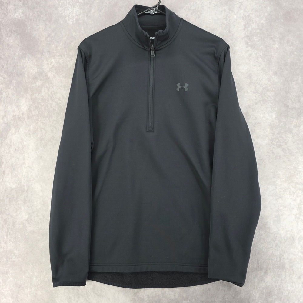 Under Armour Quarter Zip Mens Medium ColdGear Black Pullover Loose Fit Top